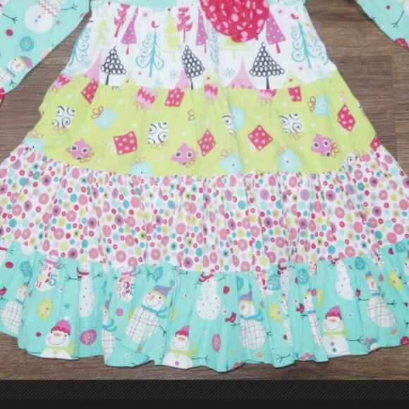 Girls Jelly The Pug Holiday Festive Christmas Snowman Tiered Ruffle Dress size 6 - Picture 3 of 3